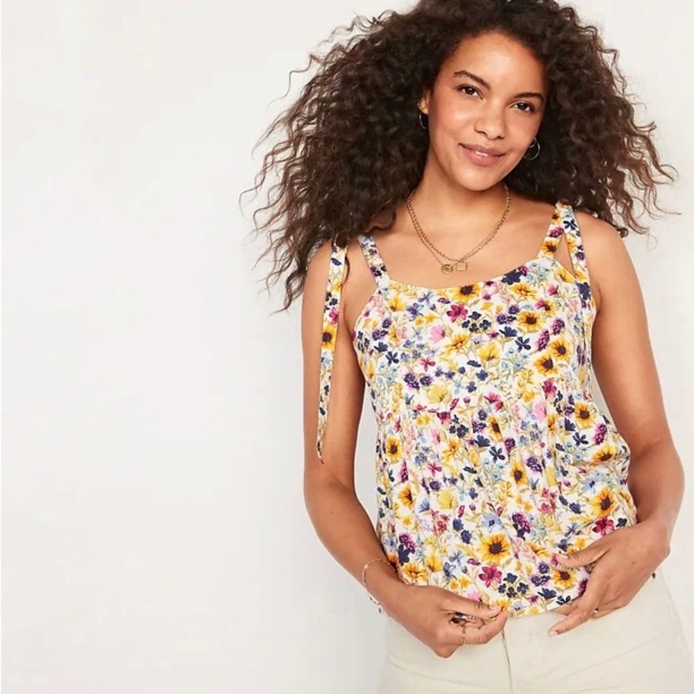 Floral Peplum Tank Top Bow Tie Shoulder Camisole Old Navy Garden Flowers Small S